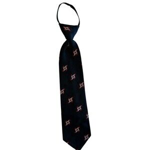Necktie Navy Blue Zipper Tie Pre Tied Woven with white and red Pattern
